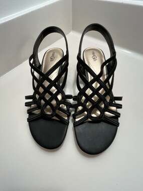 East 5th Black Strappy Wedge Sandals